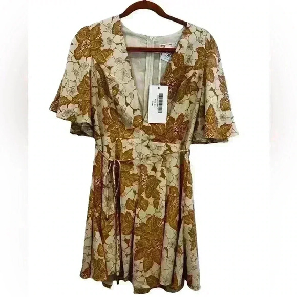 ONE AND ONLY COLLECTION - ESTELLE ANGEL SLEEVE DRESS FLORAL BROWN - Picture 6 of 12